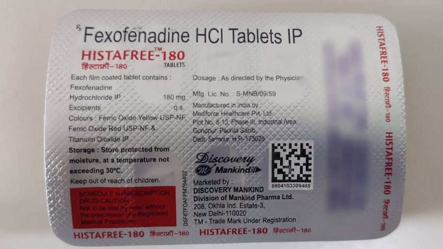 Histafree 180 Tablet (एंटी-एलर्जिक दवा) uses in Hindi